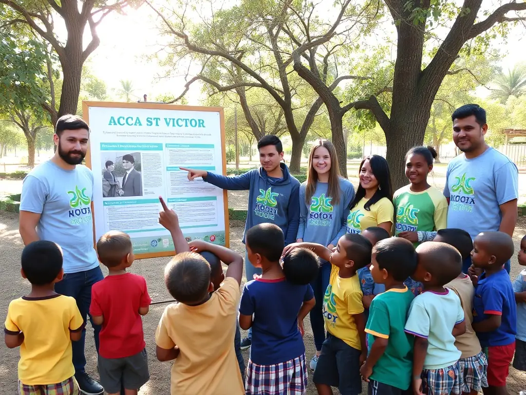 A photo depicting ACCA ST VICTOR members leading an educational workshop for local students, teaching them about the importance of environmental conservation.