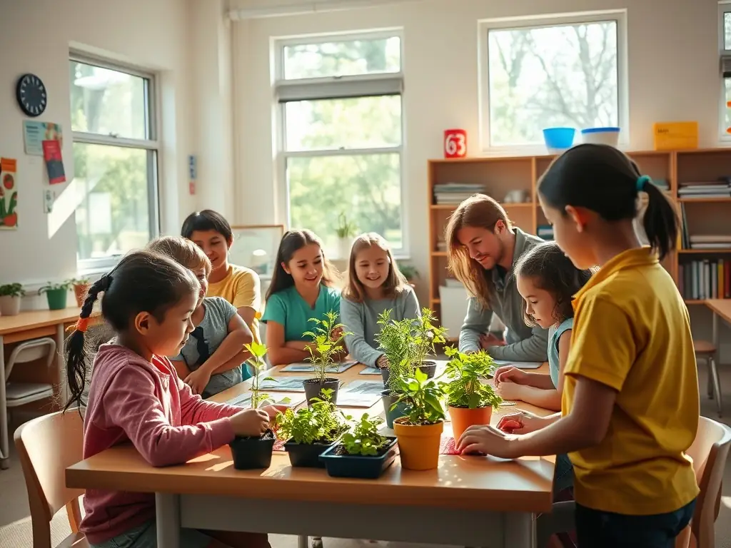 A classroom setting where ACCA ST VICTOR members are teaching a group of young people about responsible hunting practices and wildlife conservation, using interactive materials and hands-on activities.