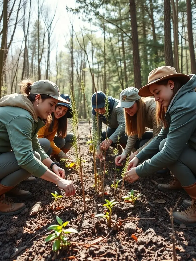 A photograph of ACCA ST VICTOR volunteers planting trees in a deforested area, showcasing their commitment to habitat restoration and ecological balance.